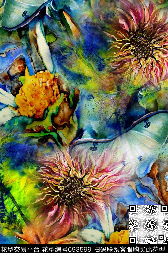 抽象几何拼接数码印花华亿平台下载（图片编号: 693599） - 瓦栏（Walan）