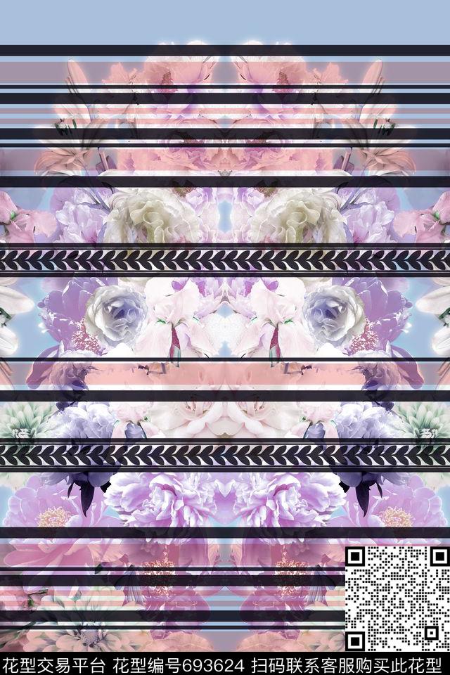大花牡丹玫瑰数码印花华亿平台下载（图片编号: 693624） - 瓦栏（Walan）