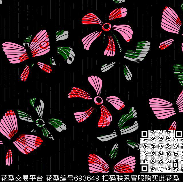 花卉蝴蝶几何传统印花华亿平台下载（图片编号: 693649） - 瓦栏（Walan）