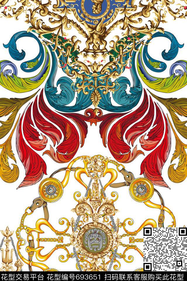 图腾宫廷风欧美数码印花华亿平台下载（图片编号: 693651） - 瓦栏（Walan）