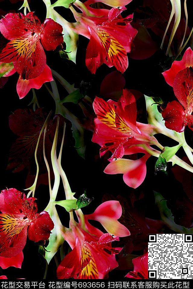 手绘花卉数码印花女装裙子抽象渐变纹理印花数码印花华亿平台下载（图片编号: 693656） - 瓦栏（Walan）