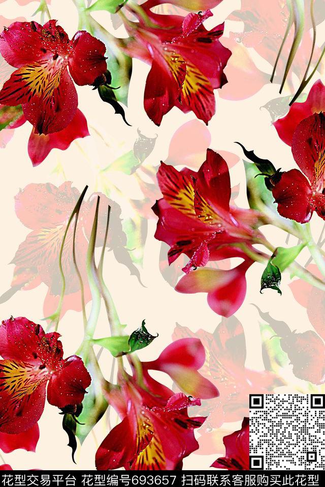 手绘花卉数码印花女装裙子抽象渐变纹理印花数码印花华亿平台下载（图片编号: 693657） - 瓦栏（Walan）