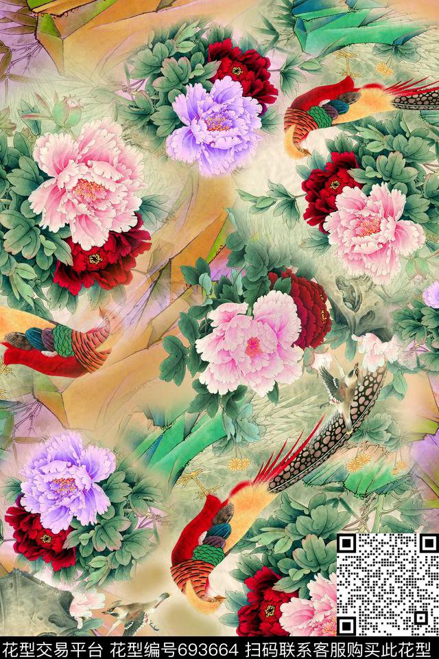 大花牡丹花卉数码印花华亿平台下载（图片编号: 693664） - 瓦栏（Walan）