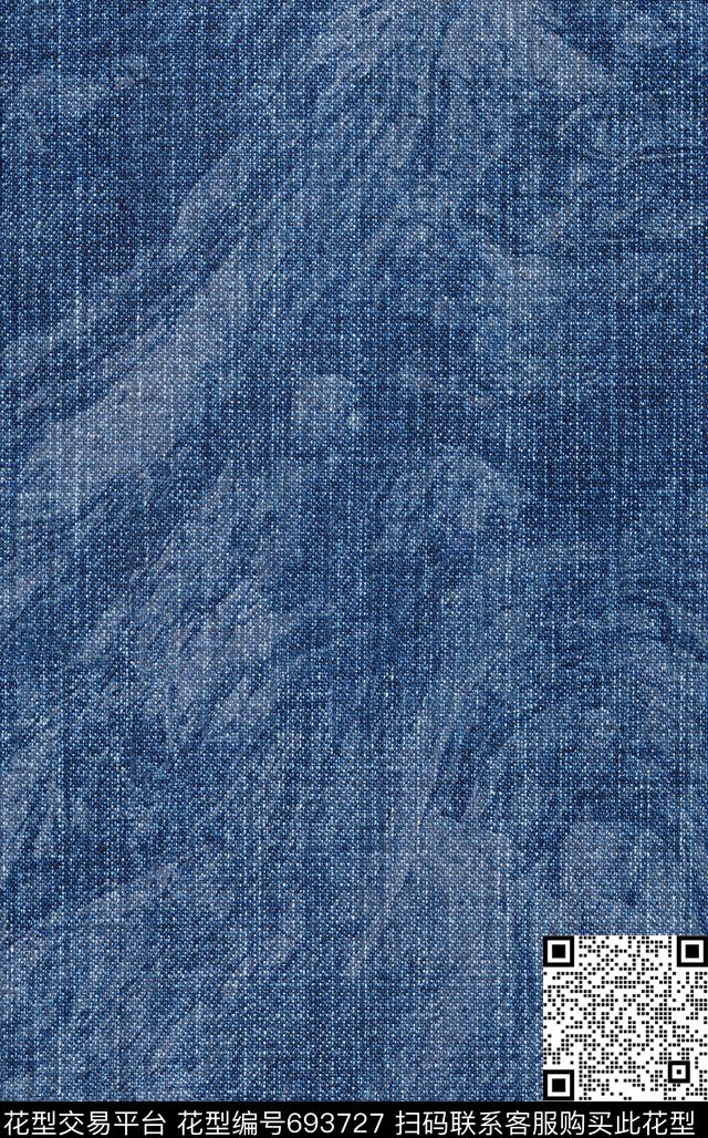 扎染效果做旧水洗牛仔布数码印花华亿平台下载（图片编号: 693727） - 瓦栏（Walan）