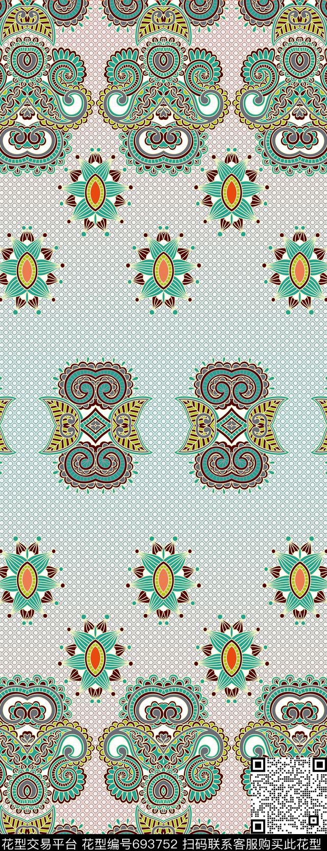 渐变民族风双边定位数码印花华亿平台下载（图片编号: 693752） - 瓦栏（Walan）