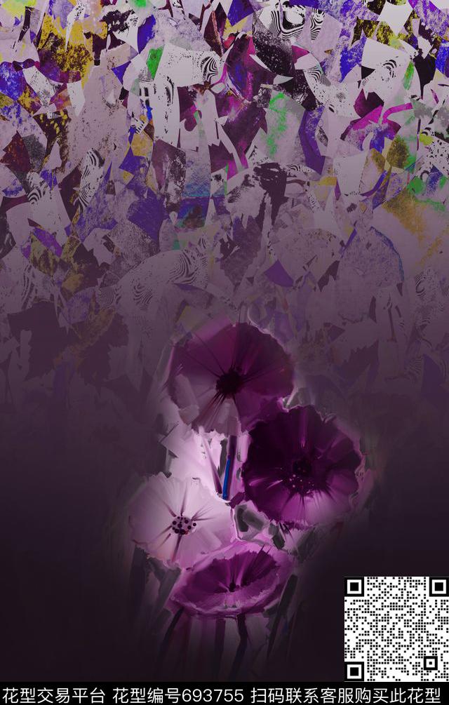 紫色罗兰罂粟花迷彩数码印花华亿平台下载（图片编号: 693755） - 瓦栏（Walan）