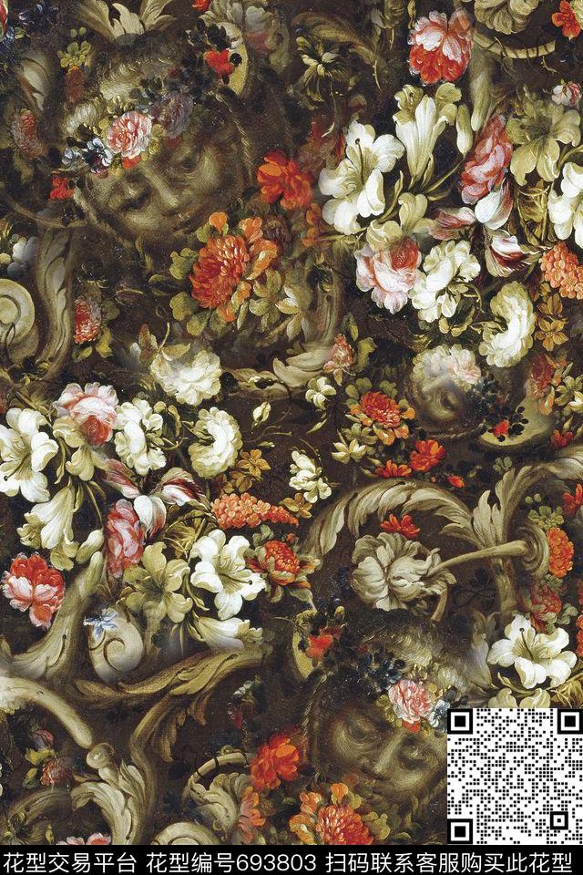 花朵花卉油画数码印花华亿平台下载（图片编号: 693803） - 瓦栏（Walan）