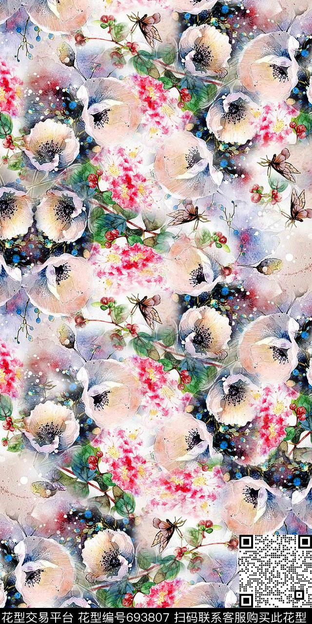 数码印花花朵花卉数码印花华亿平台下载（图片编号: 693807） - 瓦栏（Walan）
