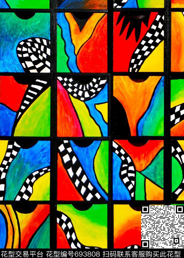 抽象几何格子数码印花华亿平台下载（图片编号: 693808） - 瓦栏（Walan）