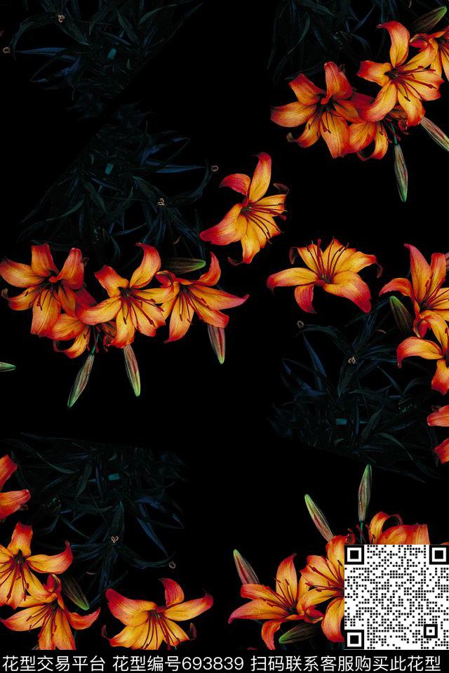 手绘女装花卉数码印花潮流大牌外套复古设计印花数码印花华亿平台下载（图片编号: 693839） - 瓦栏（Walan）