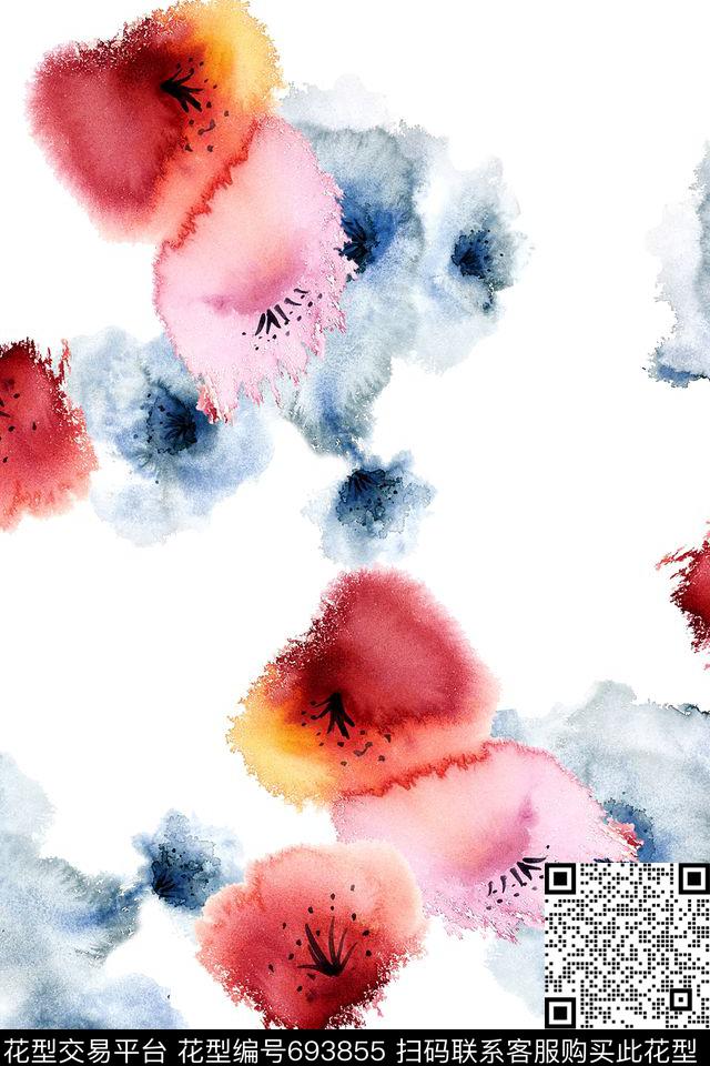 水彩花卉抽象素雅数码印花华亿平台下载（图片编号: 693855） - 瓦栏（Walan）