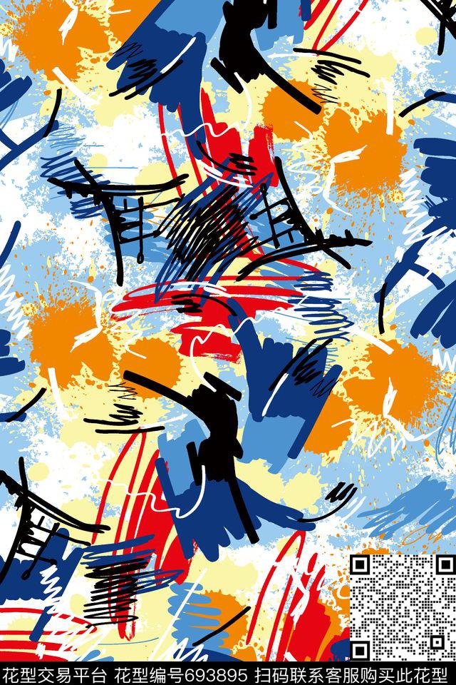 艺术彩色涂鸦传统印花华亿平台下载（图片编号: 693895） - 瓦栏（Walan）