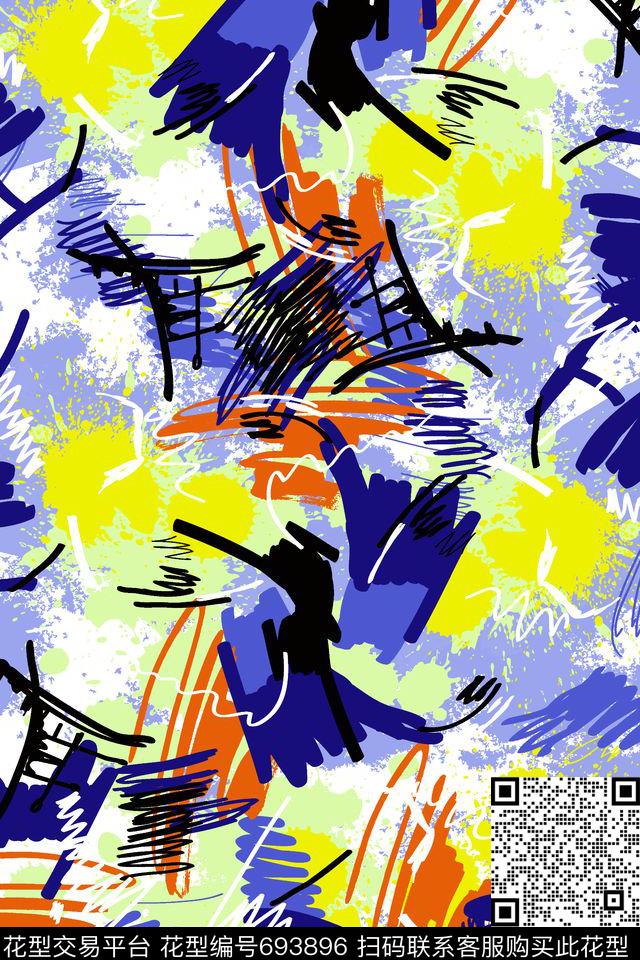 艺术彩色涂鸦传统印花华亿平台下载（图片编号: 693896） - 瓦栏（Walan）