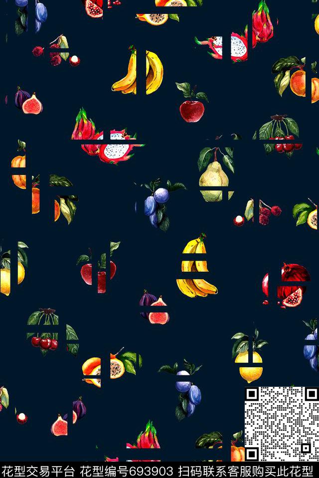 高雅手绘水果、裁切、抽象数码印花华亿平台下载（图片编号: 693903） - 瓦栏（Walan）
