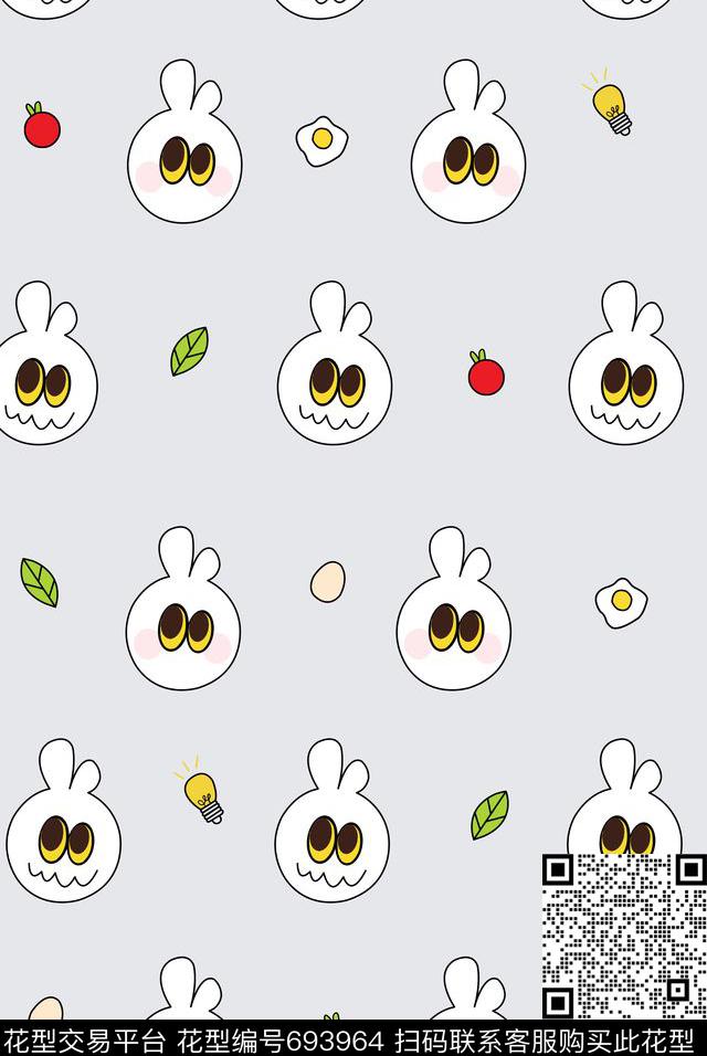 卡通兔子头叶子灯泡。鸡蛋数码印花华亿平台下载（图片编号: 693964） - 瓦栏（Walan）