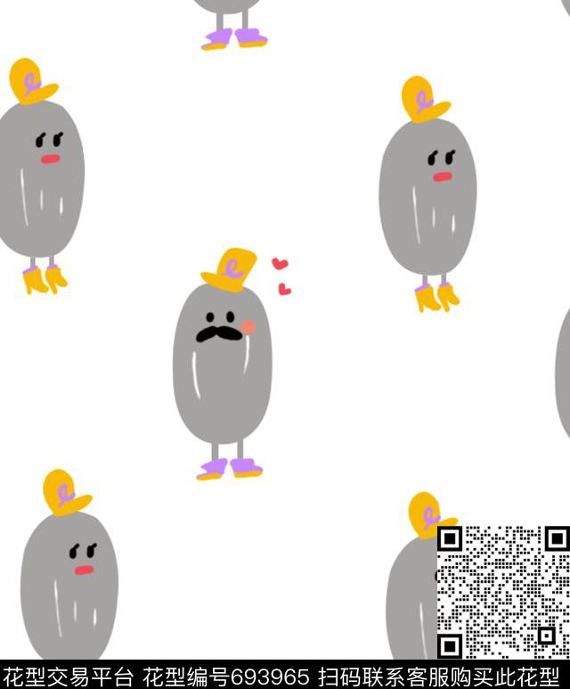 卡通创意人像卡通几何人像传统印花华亿平台下载（图片编号: 693965） - 瓦栏（Walan）