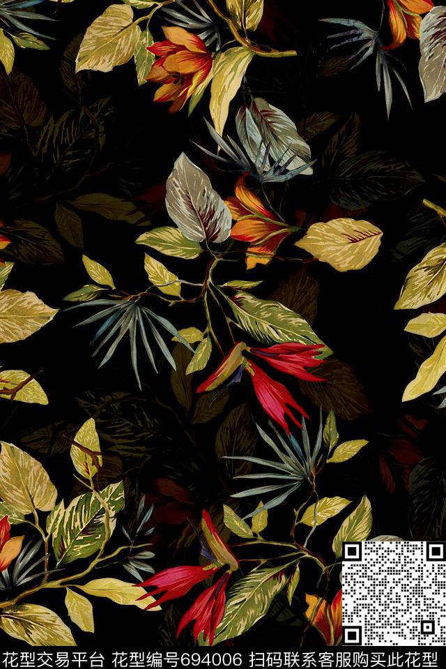 手绘植物树叶印花时尚大牌复古抽象渐变印花欧美女装外套夹克印花数码印花华亿平台下载（图片编号: 694006） - 瓦栏（Walan）