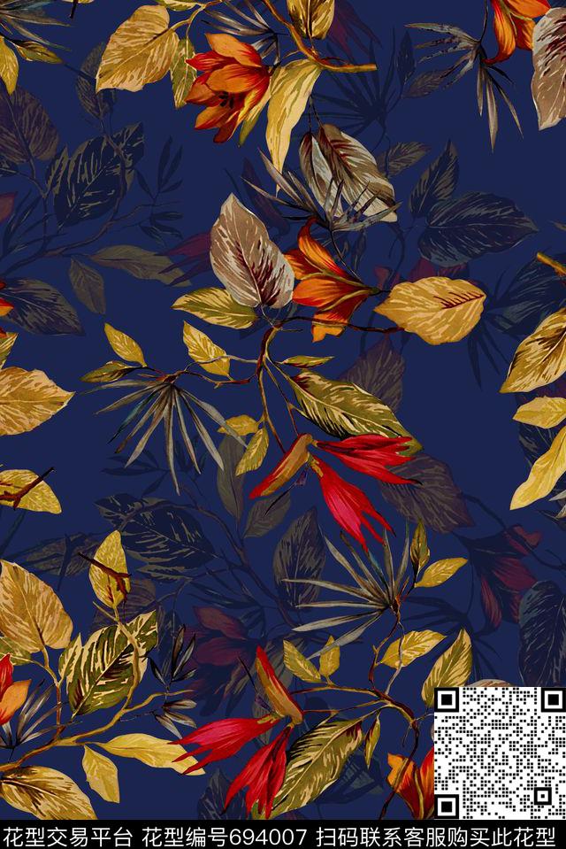 手绘植物树叶印花时尚大牌复古抽象渐变印花欧美女装外套夹克印花数码印花华亿平台下载（图片编号: 694007） - 瓦栏（Walan）