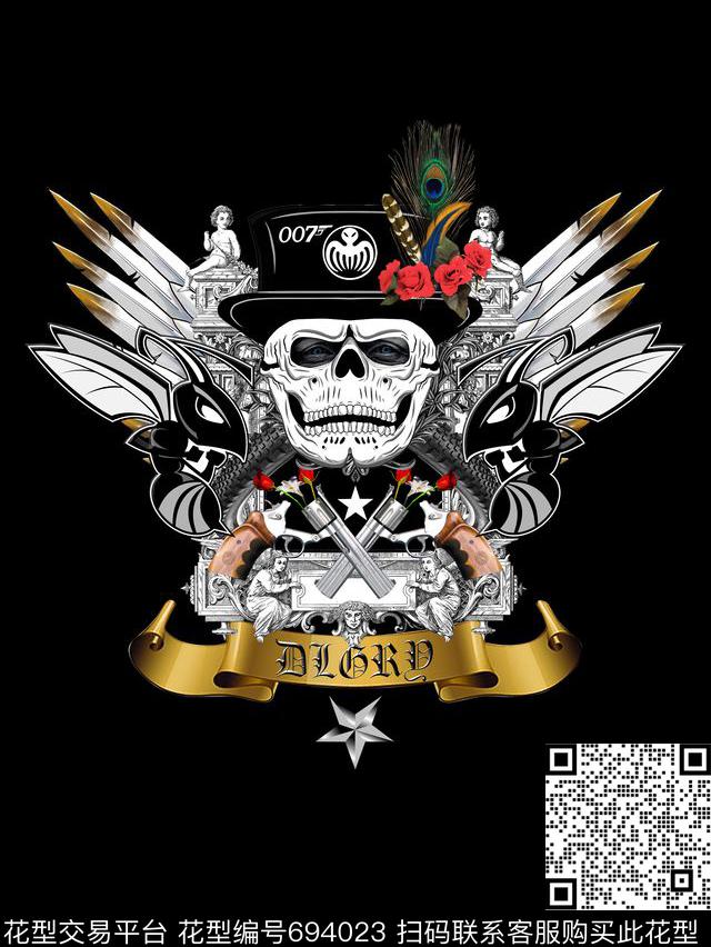 大牌翅膀骷髅头数码印花华亿平台下载（图片编号: 694023） - 瓦栏（Walan）