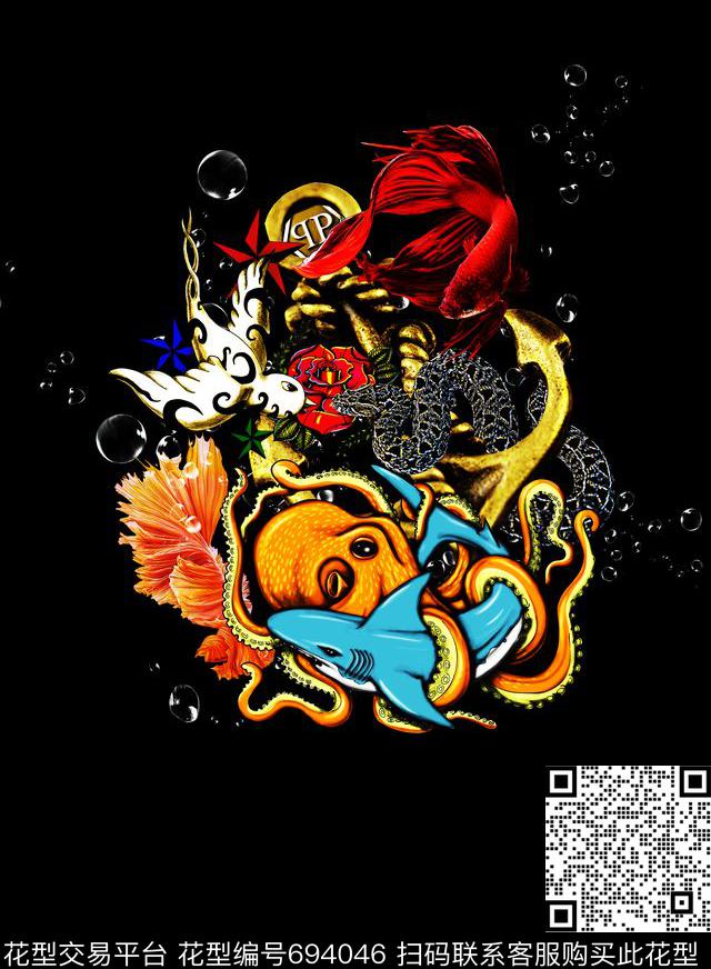 philippplein菲利普普欧美潮牌男装鱼章鱼鸽子数码印花华亿平台下载（图片编号: 694046） - 瓦栏（Walan）