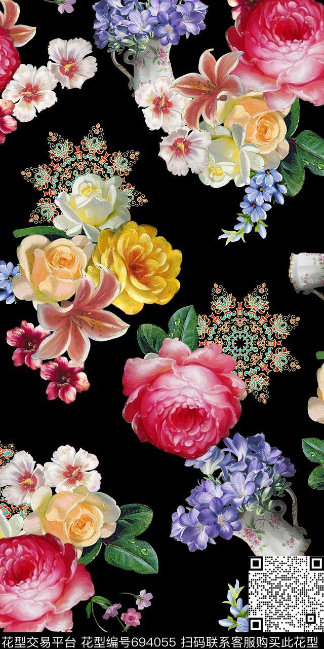 油画花瓶几何数码印花华亿平台下载（图片编号: 694055） - 瓦栏（Walan）