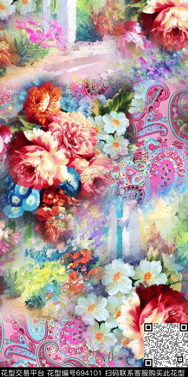 油画佩慈利云纹数码印花华亿平台下载（图片编号: 694101） - 瓦栏（Walan）