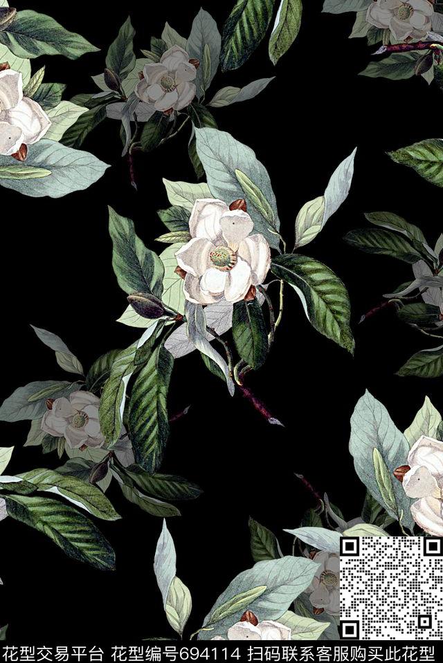 手绘植物花卉数码印花时尚潮流女装清爽印花大牌复古渐变印花数码印花华亿平台下载（图片编号: 694114） - 瓦栏（Walan）
