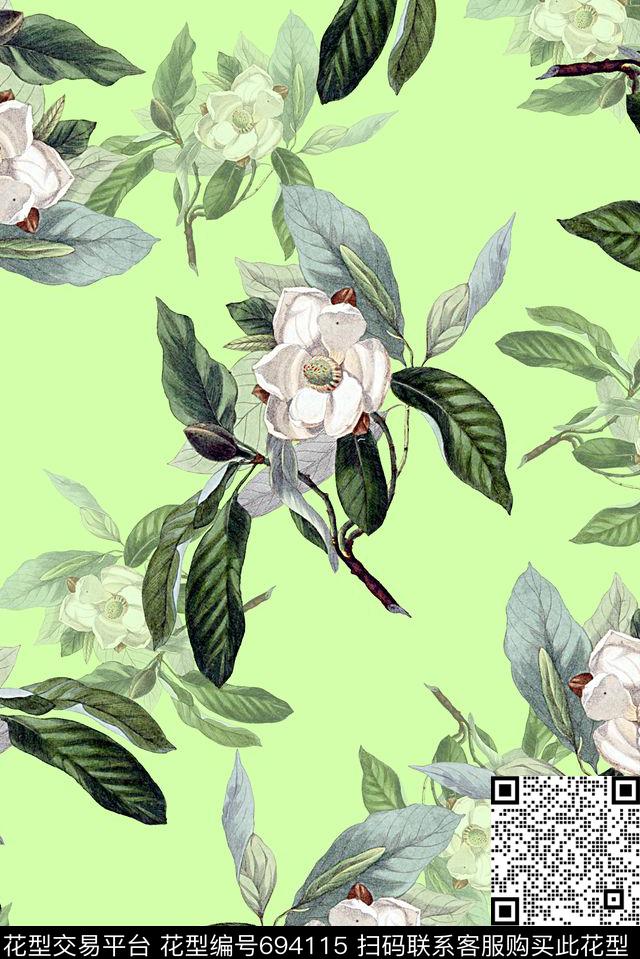 手绘植物花卉数码印花时尚潮流女装清爽印花大牌复古渐变印花数码印花华亿平台下载（图片编号: 694115） - 瓦栏（Walan）