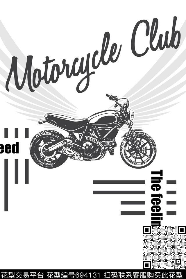 男装黑白摩托传统印花华亿平台下载（图片编号: 694131） - 瓦栏（Walan）