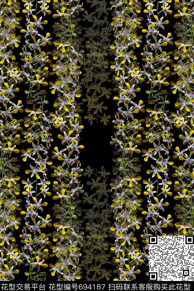 花卉组合植物花卉青蓝雅韵系列数码印花华亿平台下载（图片编号: 694187） - 瓦栏（Walan）