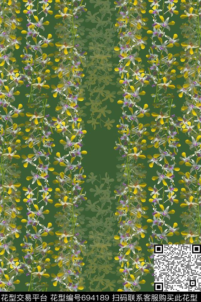 花卉组合植物花卉青蓝雅韵系列数码印花华亿平台下载（图片编号: 694189） - 瓦栏（Walan）