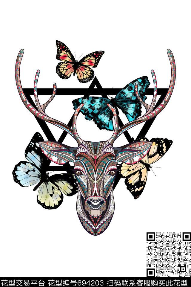 蝴蝶鹿T恤数码印花华亿平台下载（图片编号: 694203） - 瓦栏（Walan）