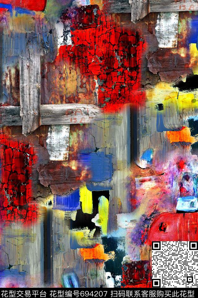 抽象几何拼接数码印花华亿平台下载（图片编号: 694207） - 瓦栏（Walan）