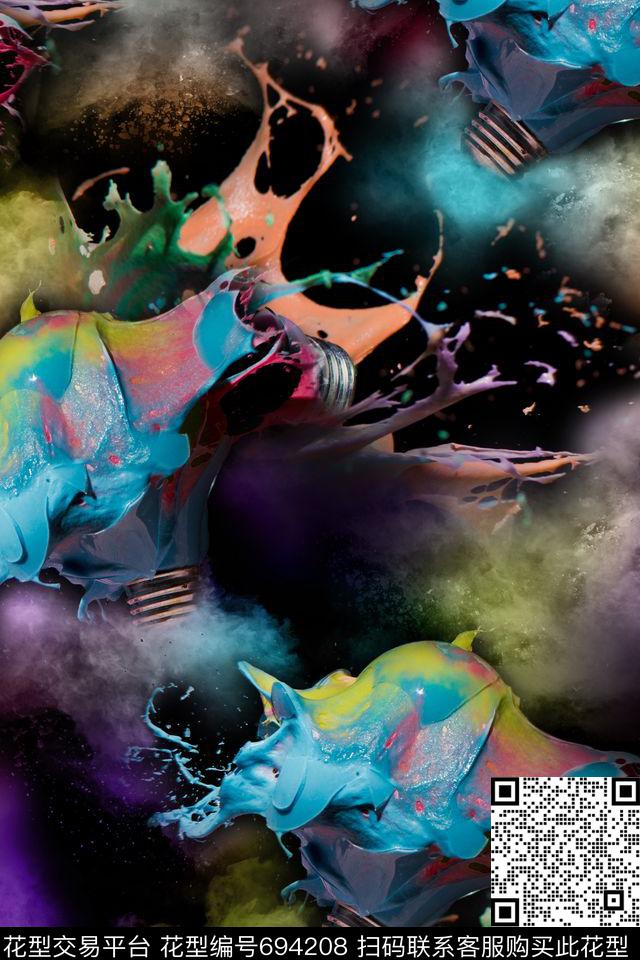暗黑笔触彩漆数码印花华亿平台下载（图片编号: 694208） - 瓦栏（Walan）