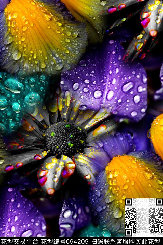 时尚花卉水珠数码印花华亿平台下载（图片编号: 694209） - 瓦栏（Walan）