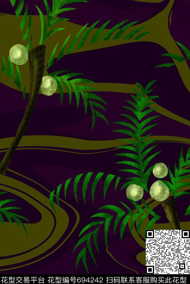 午夜热带热带雨林棕榈树传统印花华亿平台下载（图片编号: 694242） - 瓦栏（Walan）