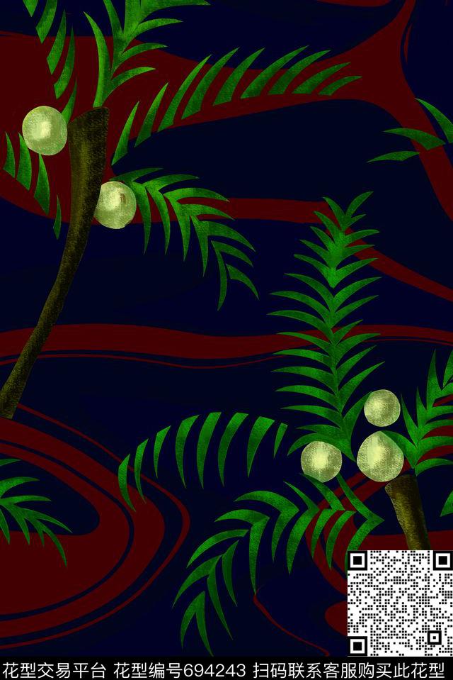 午夜热带热带雨林棕榈树传统印花华亿平台下载（图片编号: 694243） - 瓦栏（Walan）
