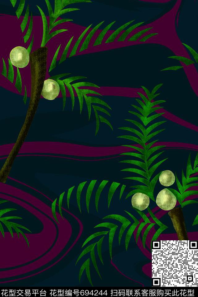 午夜热带热带雨林棕榈树传统印花华亿平台下载（图片编号: 694244） - 瓦栏（Walan）