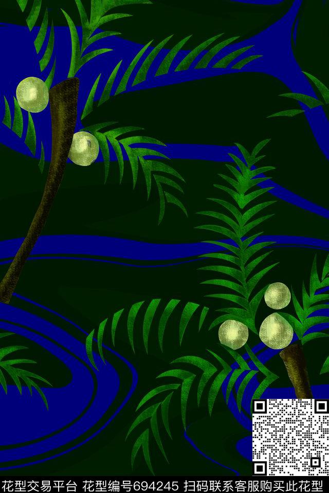午夜热带热带雨林棕榈树传统印花华亿平台下载（图片编号: 694245） - 瓦栏（Walan）