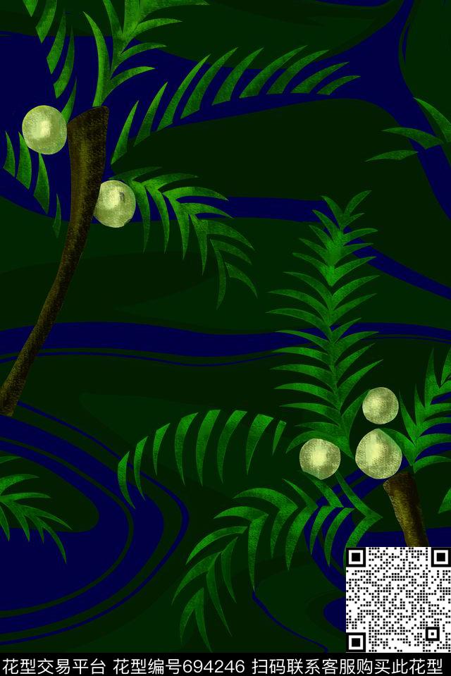 午夜热带热带雨林棕榈树传统印花华亿平台下载（图片编号: 694246） - 瓦栏（Walan）