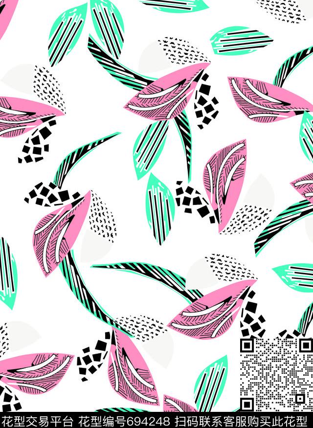 大花花朵不规则几何传统印花华亿平台下载（图片编号: 694248） - 瓦栏（Walan）