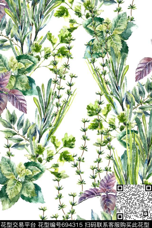 水彩手绘薄荷数码印花华亿平台下载（图片编号: 694315） - 瓦栏（Walan）