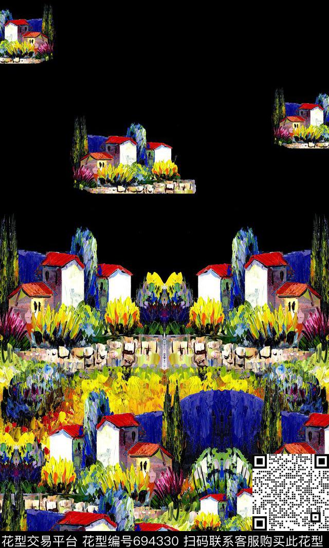 建筑风景山村数码印花华亿平台下载（图片编号: 694330） - 瓦栏（Walan）