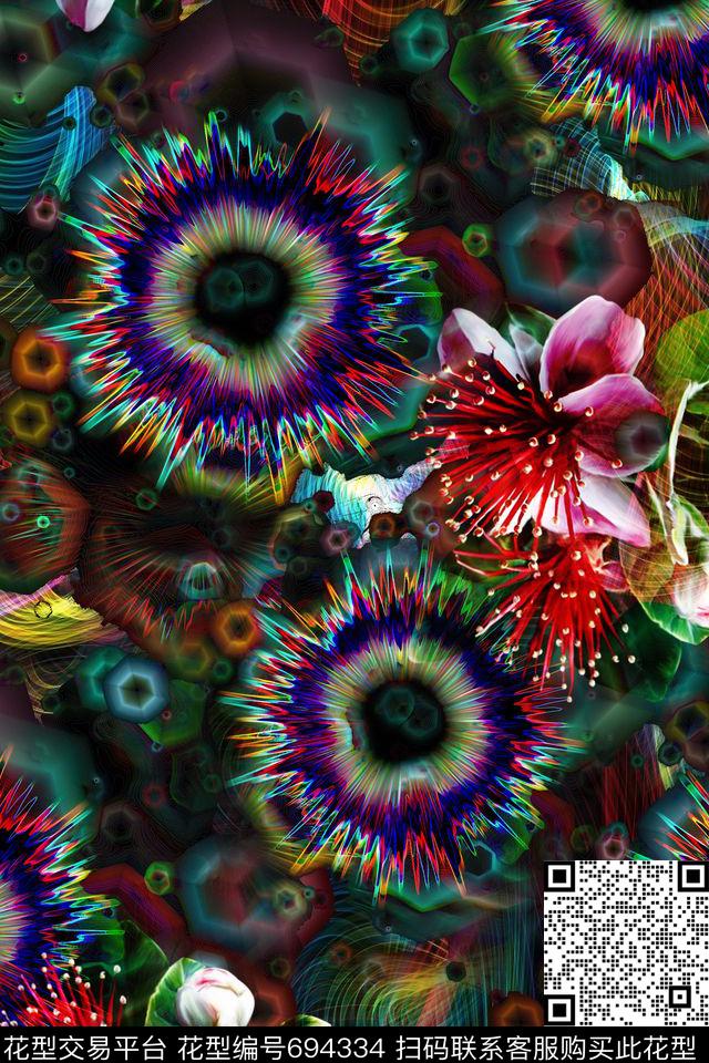 花卉抽象底纹数码印花华亿平台下载（图片编号: 694334） - 瓦栏（Walan）
