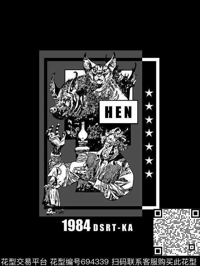 人物像动物男装男装T恤数码印花华亿平台下载（图片编号: 694339） - 瓦栏（Walan）