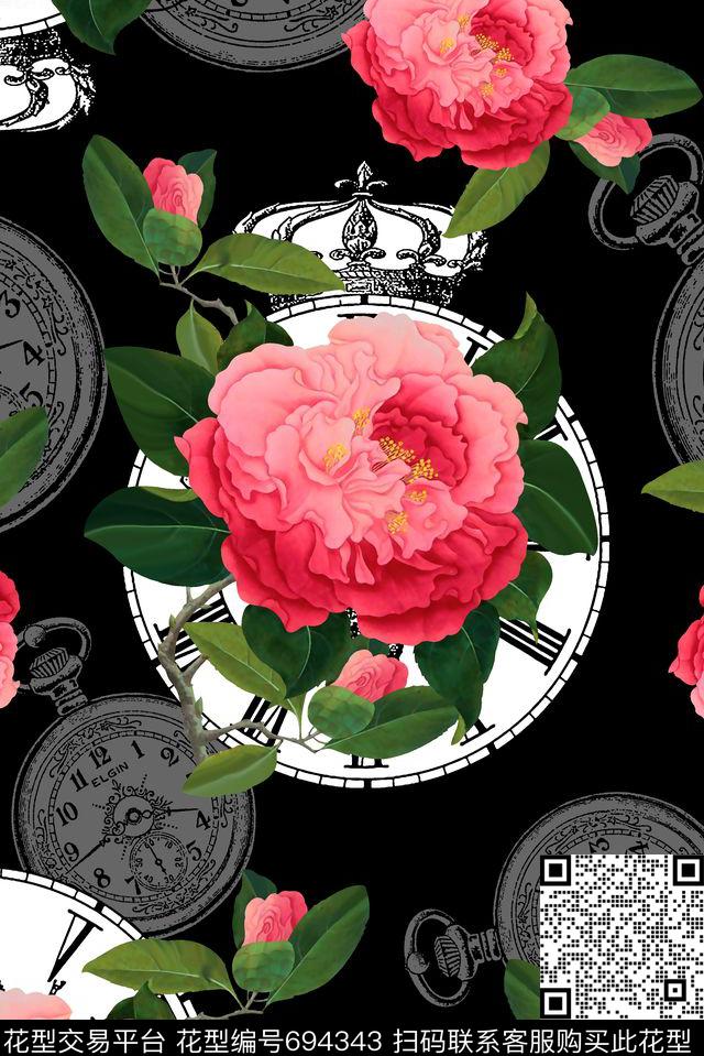 抽象手绘满版花卉表盘复古花卉数码印花华亿平台下载（图片编号: 694343） - 瓦栏（Walan）