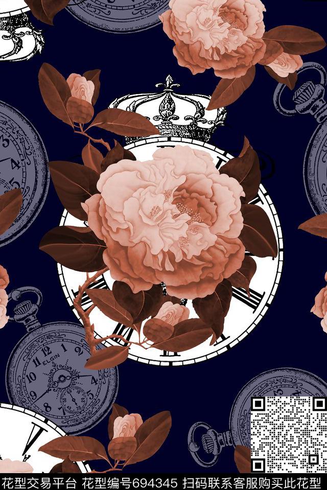抽象手绘满版花卉表盘复古花卉数码印花华亿平台下载（图片编号: 694345） - 瓦栏（Walan）