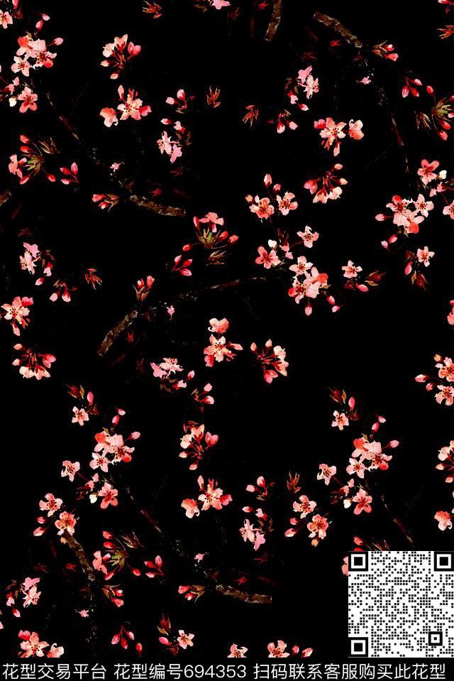 手绘中国风梅花印花植物欧美女装外套夹克印花数码印花华亿平台下载（图片编号: 694353） - 瓦栏（Walan）