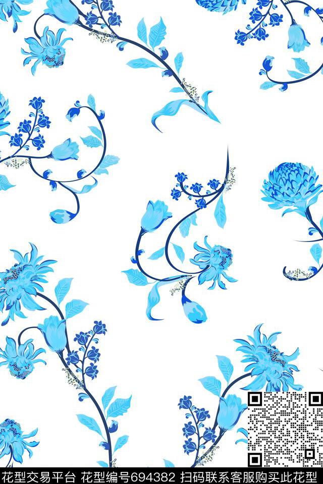花朵花卉复古花卉传统印花华亿平台下载（图片编号: 694382） - 瓦栏（Walan）