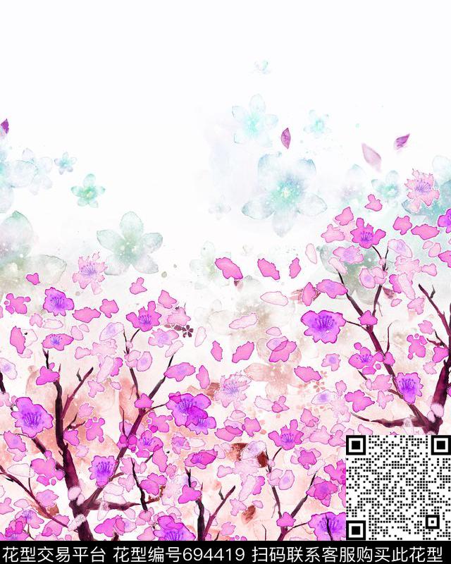 小碎花荷花花朵数码印花华亿平台下载（图片编号: 694419） - 瓦栏（Walan）